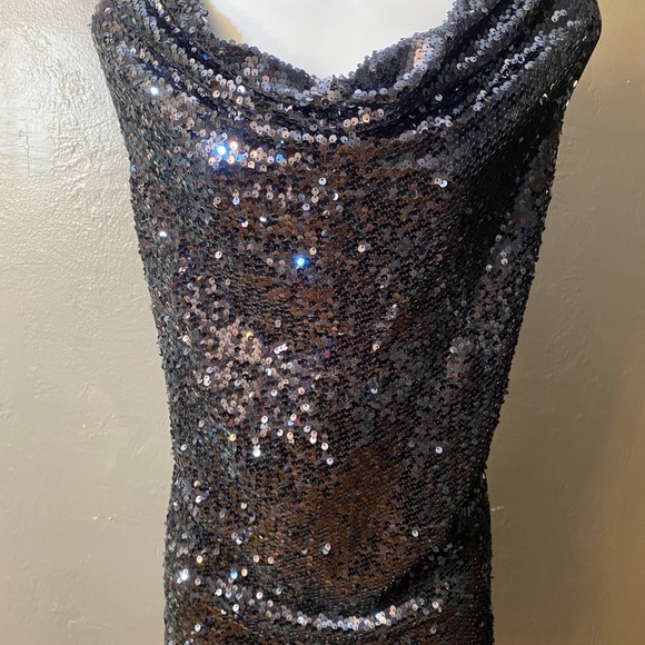 CALVIN KLIEN Black Sleeveless Sequin Cowl  Neck Top - Picture 9 of 15